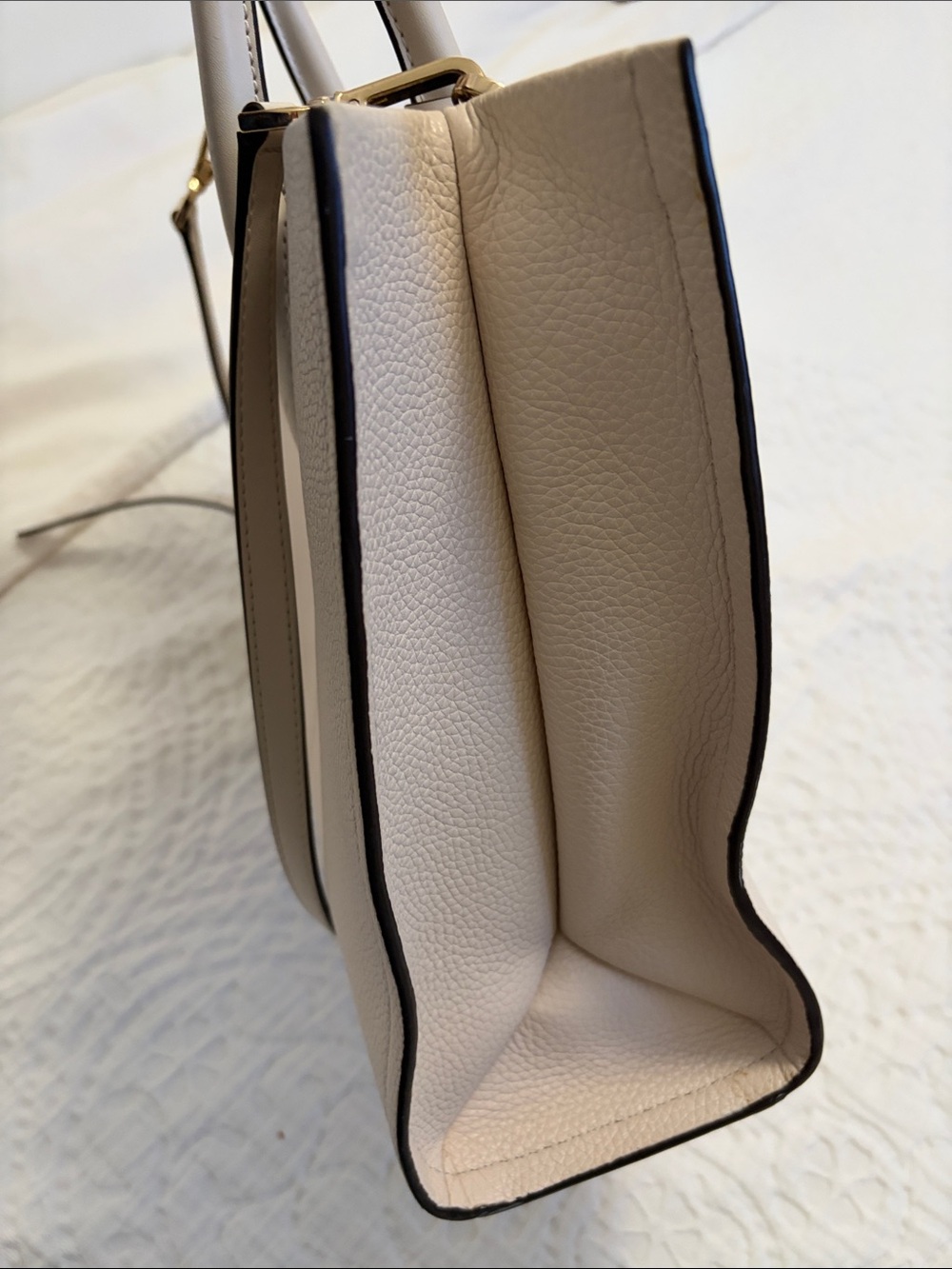 Michael Kors Beige Pebbled Leather Logo Tote - Picture 4 of 5